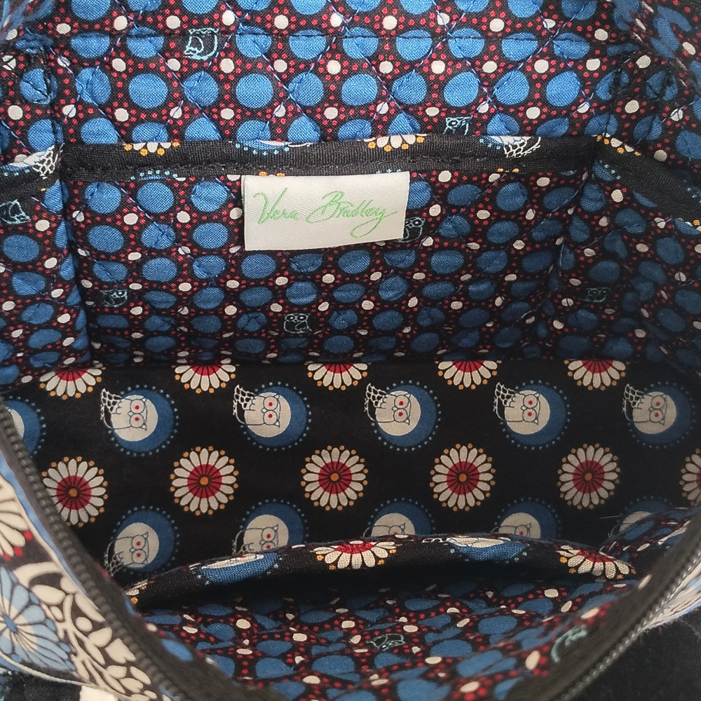Vera Bradley Quilted Shoulder Bag – Black Blue Owl Floral Print – Like New OS - Picture 4 of 8